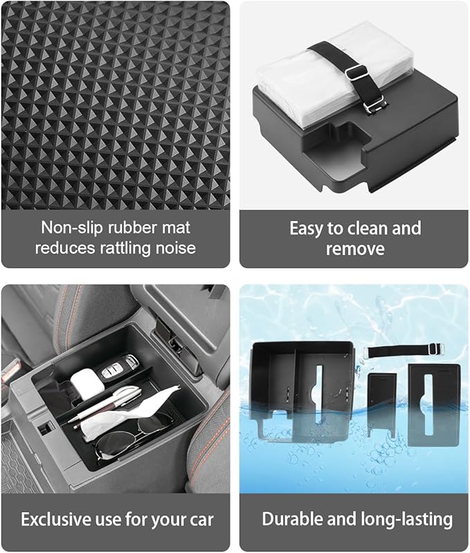 CDEFG Center Console Organizer Tray for 2022-2025 2026 Nissan Frontier with Tissue Slot, 2025 2026 Frontier Truck Accessories Middle Console Organizer Armrest Storage Box with Elastic Band