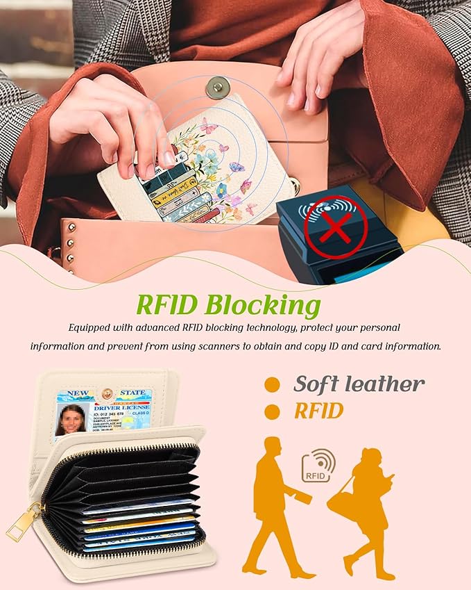 Bistup Credit Card Holder Wallet for Women Cute Leather Ladies Teen Girls Female Cardholder Wallets Accordion Purse Small Medium Aesthetic Merch Print Book Unique Modern Y2k Rfid Zipper Around