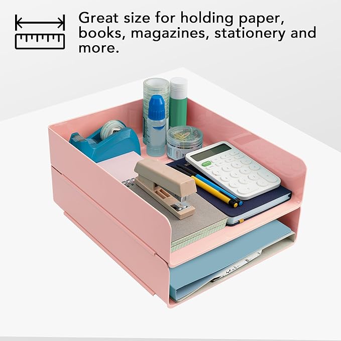 Tiawudi Desk Organizer, Office Organization and Storage, Plastic Letter Tray, Stackable File Organizer for Classroom, Home, Documents, Notes, Folders, Books and Pens, 4 Tier