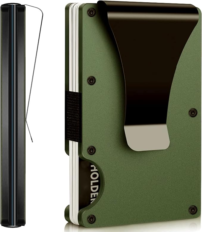 EDGE Metal Wallet for Men - Minimalist Slim Wallet - RFID Blocking Card Holder Money Clip, Smart Wallet - Aluminum Credit Card Holde Clip Olive
