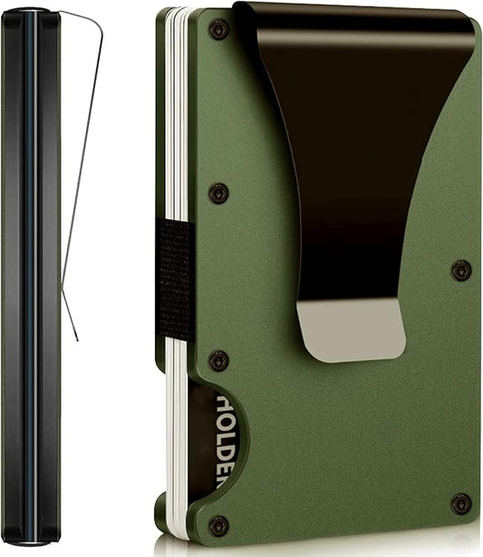 EDGE Metal Wallet for Men - Minimalist Slim Wallet - RFID Blocking Card Holder Money Clip, Smart Wallet - Aluminum Credit Card Holde Clip Olive