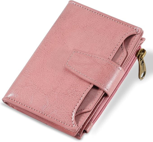 Airkit Small Wallet Women RFID Blocking Soft Leather Bifold Compact Card Holder Wallet for Women with Zipper Coin Pocket 4 ID Window