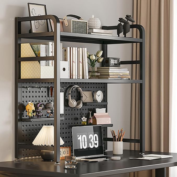 Standing Desk Shelf Desk Shelf Organizer, Countertop Hutch Bookcase Organizer, Desktop Bookcase Bookshelf Desk Hutch, Home Decor, Load Bearing Capacity 50 kg/110 lbs(Black,75*98*20cm/29.5*39*8in)