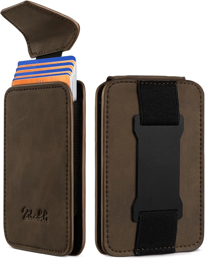 Zitahli Slim Wallet for Men with Pull-Up Tab & Cash Strap - Front Pocket Minimalist Easy Access Card Holder, RFID Blocking, Holds 8 Cards & 10-15 Bills