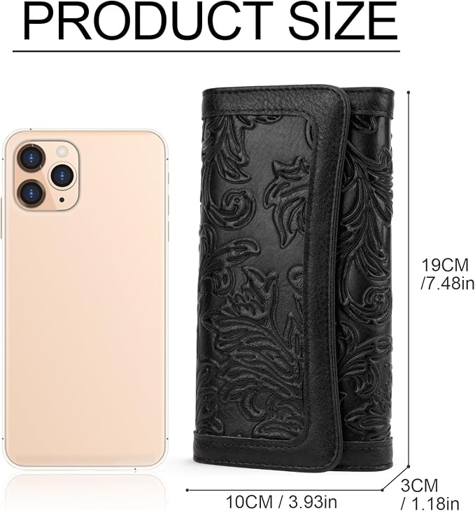 MEITRUE Women's Wallet Leather RFID Blocking Trifold Ladies Purse Embossed long Clutch Card Holder Phone Checkbook Organizer