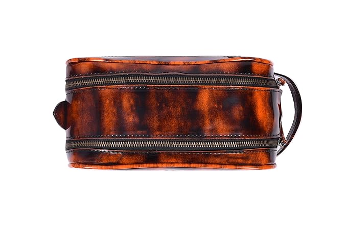 10" Premium Leather Toiletry Travel Pouch With Waterproof Lining | King-Size Handcrafted Vintage Dopp kit By Aaron Leather Goods (Canary Brown)
