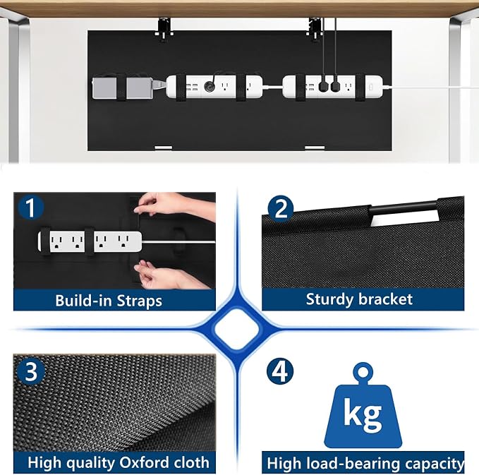 No Drill Under Desk Cable Management Tray, 28" Fabric Cord Hider for Wire Organizer, Clamp/Screw Mount Desk Cable Management, Cable Raceways Tray Cord Hiders for Office/Home