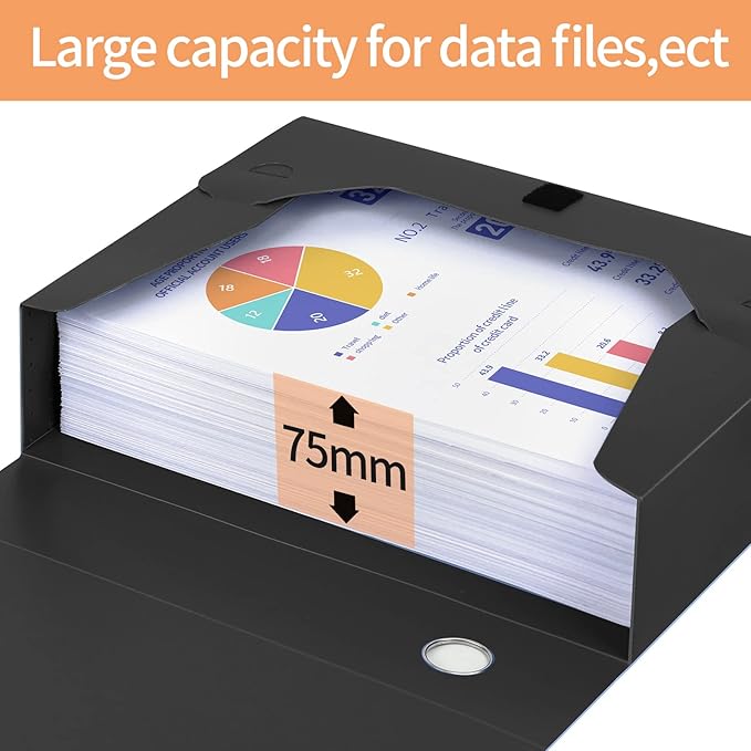 HUA JIE A4 Storage File Boxes Plastic Archives Cases with Lid, File Folder Organizer Document Filing Box for office,31×7.5×23.5 cm, Black(Pack of 4)