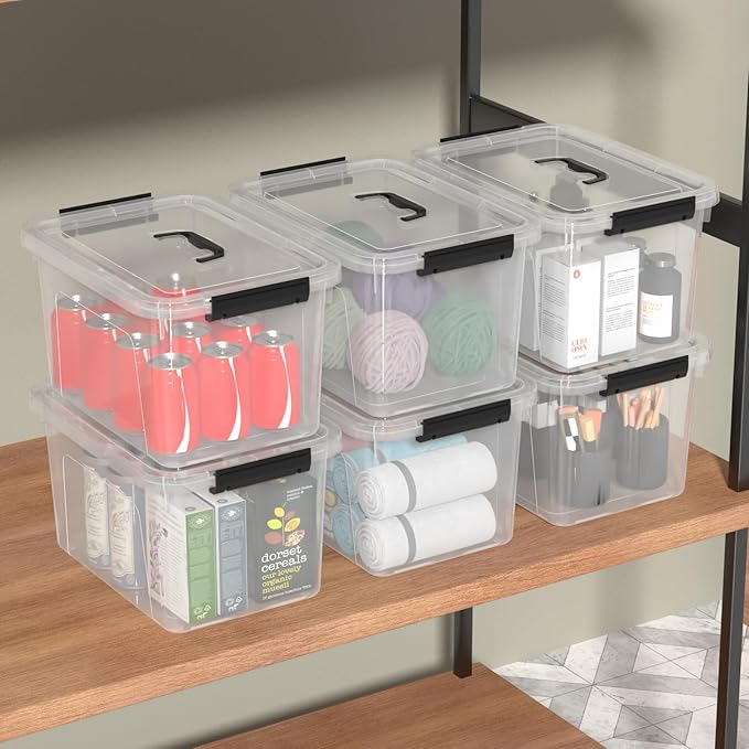 Clear Plastic Storage Containers Bins Boxes with Lids and Handles, 10.5 L Clear Storage Latch Box, 4 Packs