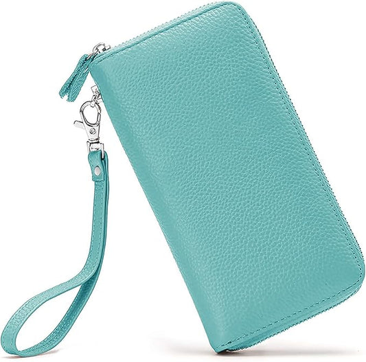 Moflycom Womens Wallet RFID Blocking Genuine Leather Zip Around Wallet Clutch Wristlet Travel Long Purse for Women