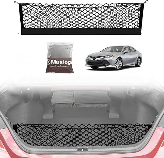 Muslogy Truck Bed Cargo Net Trunk Netting Compatible with 2018-2025 2026 Toyota Camry Accessories, Pickup Cargo Organizer SUV Sedan Storage Net w/Heavy Duty Carabiners