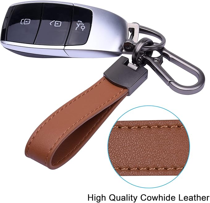 Wisdompro Genuine Leather Car Keychain, Universal Heavy Duty Key Fob Keychain Leather Key Chain Holder for Men and Women