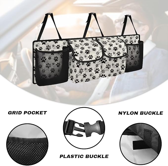 Dog Paw Car Trunk Organizer,Backseat Hanging Organizer with 4 Large Storage Bag Super Capacity,Waterproof Trunk Storage Bag for SUV Car