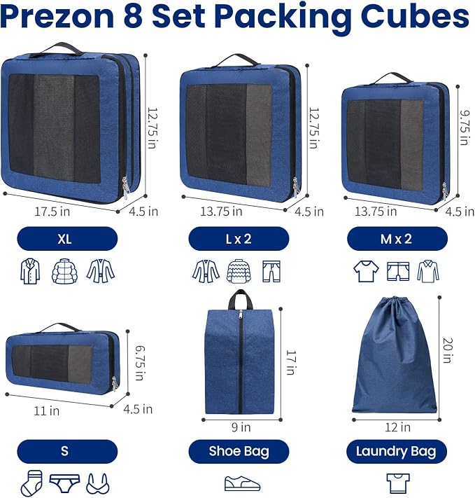 Compression Packing Cubes for Travel, Lightweight Vacation Travel Essentials, Travel Accessories for Suitcase Organizer Bags Set, Durable Luggage Organizer