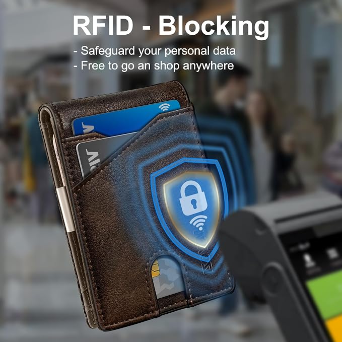 miyozi Airtag Wallet for Men,with Money Clip 11 Cards Slim Front Pocket Leather RFID Blocking Wallet with Gift Box
