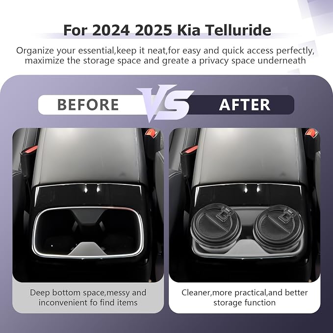 LUWU Cup Holder Compatible with Kia Telluride 2024-2026 Center Console Organizer Drink Holder Replacement for 2026 Kia Telluride Accessories Rear Seat Cup Holder (Compatible with 2024-2026 Telluride)