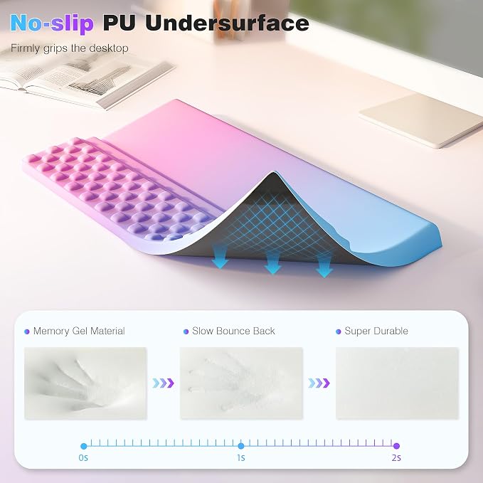 Ospelelf Keyboard Wrist Rest, Ergonomic Memory Foam Wrist Support for Typing & Gaming, Tilted Keyboard Pad, Aesthetic Desk Accessories for Office, Relief for Carpal Tunnel & Wrist Pain, Purple Blue