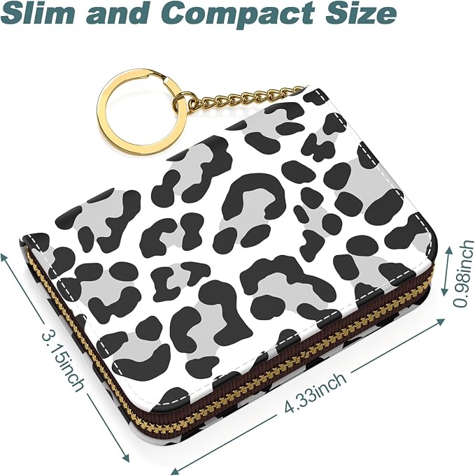 Nipichsha Credit Card Holder, Small RFID Card Wallet for Women, Slim Leather Card Holder Wallet, Credit Card Wallet Organizer, Pocket Business Card Case with Zipper & Keychain, Leopard Print