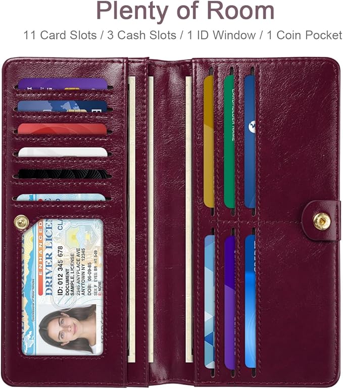 Wallet Women Bifold Faux Crocodile Leather Minimalist Slim Thin Long Wallets RFID Blocking Credit Cards Holder Purse with Back Zipper Coin Pocket for Women and Men,Plum