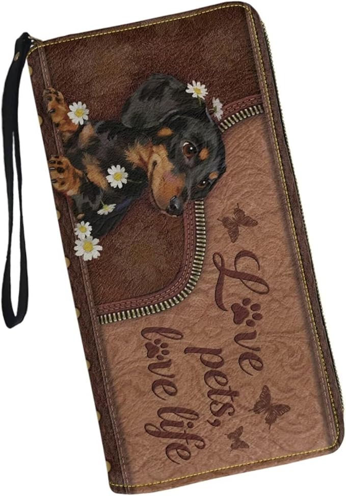 Bulopur Dachshund Dog Wallet for Women Zip Around Clutch Purse PU Leather Waterproof Travel Wallet Passport Holder Ladies Handbags