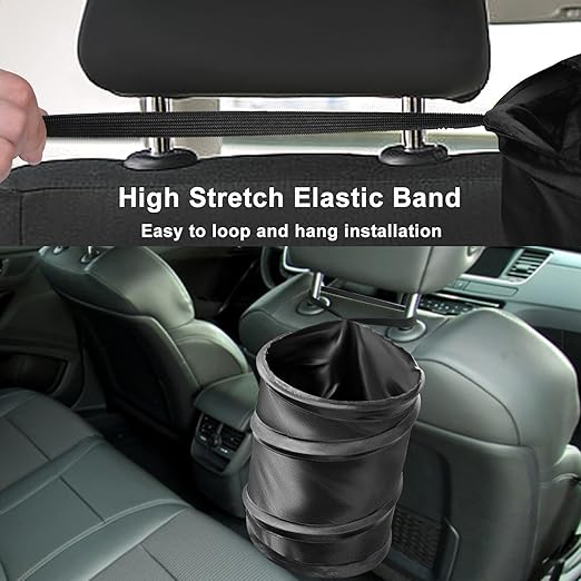 Car Trash Bin, 2 Packs Pop-up Car Trash Can, Medium-Sized Collapsible Garbage Can with Elastic Band Hanging, Double-Layer Washable Vehicle Trash Can, Velcro Waste Basket Bin