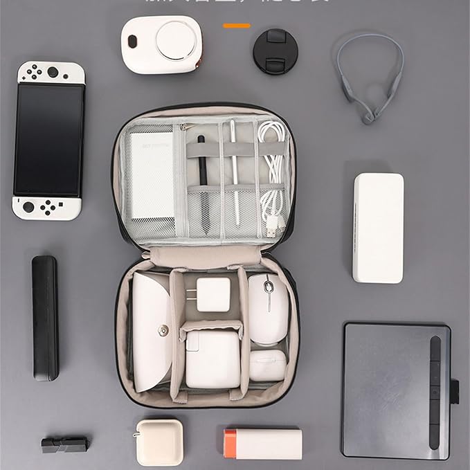 Cable Organizer Box Desk Cord Management Holder with PU Leather Portable Storage Container for Chargers Electronics Accessories