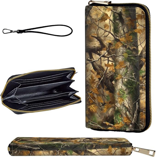 Wallet,Leather Long Wallet Suitable For Ladies And Teenagers - Detachable Wristband + RFID Travel Wallet With Card Slot - Forest Camouflage
