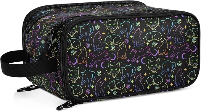 MNSRUU Witchcraft Black Cats Makeup Bag - Large Capacity Cosmetic Organizer, Portable Toiletry Bag for Travel Size