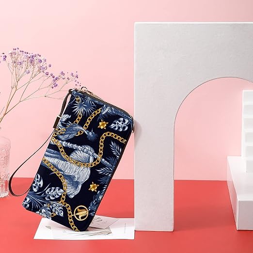 Unisex Zip Around Wallet for Adults Teens Tropical Treees And Jungle Animals Elephant Coin Pouch Cash Pocket PU Leather Wallets Card Holder Organizer Designer Purse with Wristlet Strap