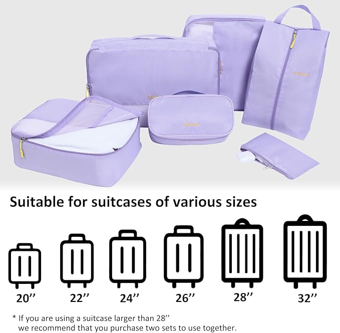 COVAX Packing Cubes for Suitcases, 5 Set Travel Luggage Organizer Bags and Storage Packing Cubes for Women Men, Purple