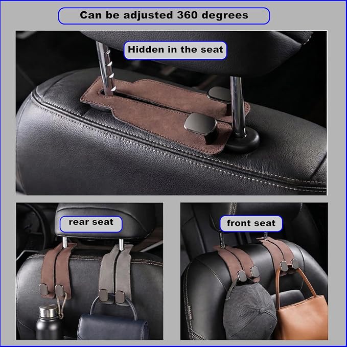 2026 car wallet hook, car headrest hook, double hook leather car seat hook, car seat headrest hook, car seat backrest storage hook, seat backrest storage hook (gray)