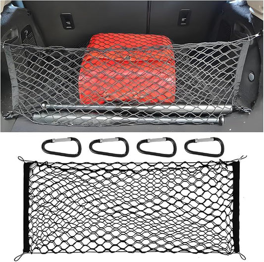 Osilly Car Rear Cargo Net, Double-Layer Adjustable Stretchable Elastic Storage Organizer Net, Trunk Cargo Storage Mesh Net with Hooks, Car Interior Accessories (51.2"x17.7")