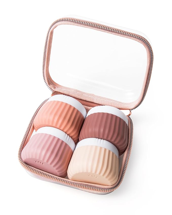 Mrsdry Travel Containers for Toiletries 4 Pack, Clear Hard Zipper Case, TSA Approved Travel Size Toiletries, With Clear Bag Leak Proof Silicone Jars, Creams Jars Carrying Small Items