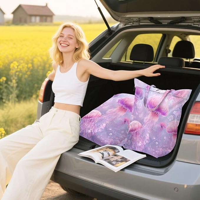 Travel Laundry Bags 2 PC Wet Dry Bag with Handle Dirty Clothes Organizer for Swimsuits Beach Camping Waterproof Washable Pink Cute Jellyfishes and Bubbles