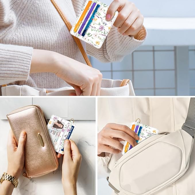 Slim Minimalist Front Pocket RFID Blocking Credit Card Holder Small Wallet Cute Card Cases for Women,White Daisy