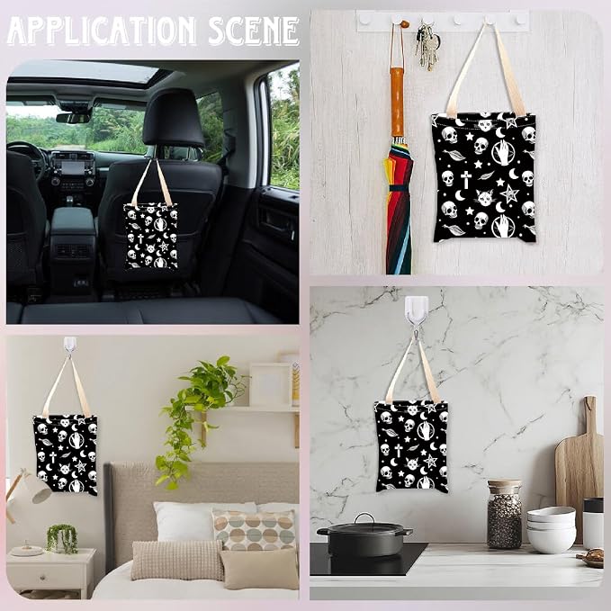 CREATCABIN Car Garbage Bag Car Trash Bag Hanging Back Seat Organizer Trash Can Bin Cute Printed One-Handed Strap Garbage for Car Accessories Decor Vehicle SUV Travelling Camping Outdoor 11.8x9.84 Inch
