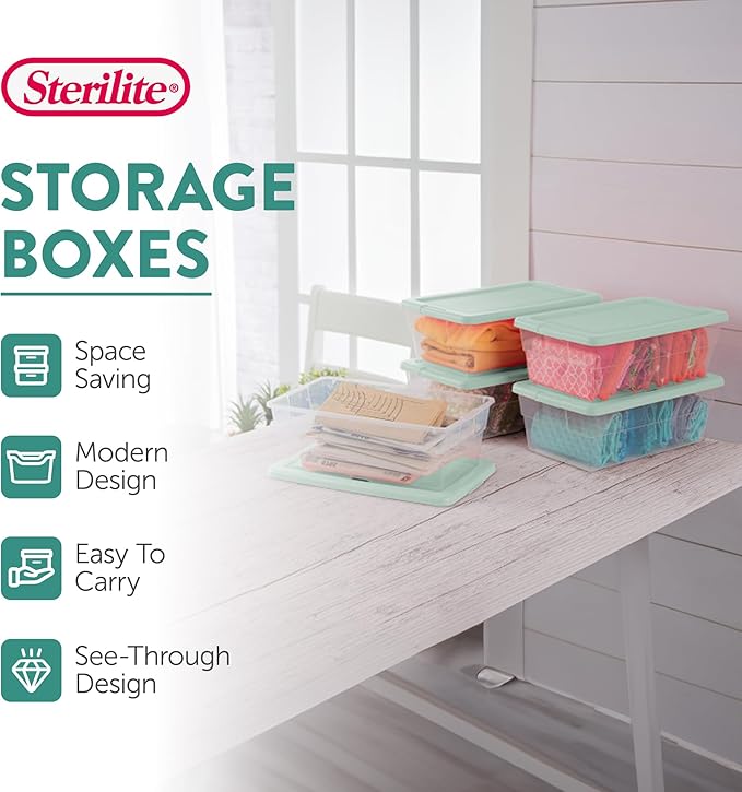 Sterilite 5-Pack Stackable Storage Bin with Lid, Clear Plastic Design, 6 Quart