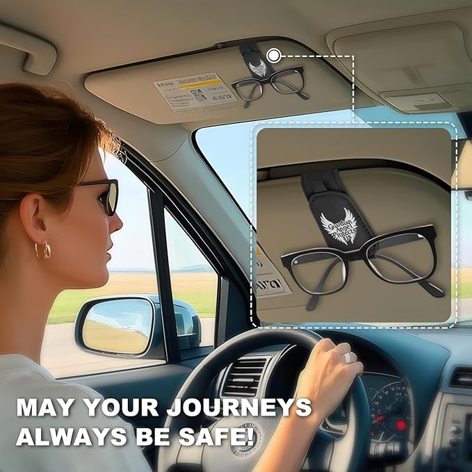 Teraves 2 Pack Sunglass Holder Clip for Car Visor, Upgrade Magnetic Leather Sunglasses Glasses Eyeglasses Visor Clip, Guardian Angel Gift for New Driver