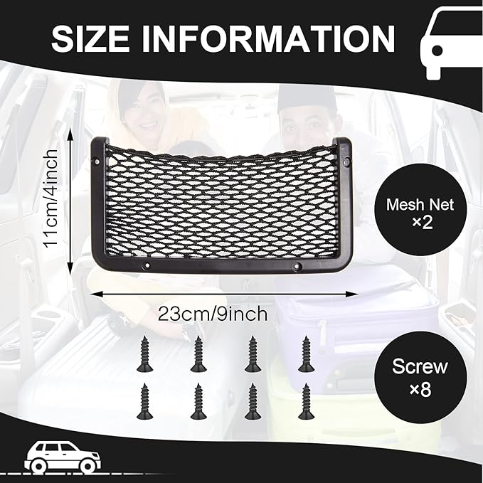 Frienda 4 Pcs Car Storage Net Bag, ABS Plastic Framed Mesh Net Holder, Phone & Cargo Organizer with Screws for Auto, Rv, Boat, Truck Pocket Storage (9 x 4 Inch)