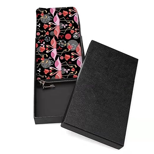 Clutch Wallet Holder for Women Men Beautiful Pink Lovers Flamingo Heart Rose Portable Accordion Zipper Credit Card Storage Bag Waterproof Purse Leather Wallet for Travel Work Shopping