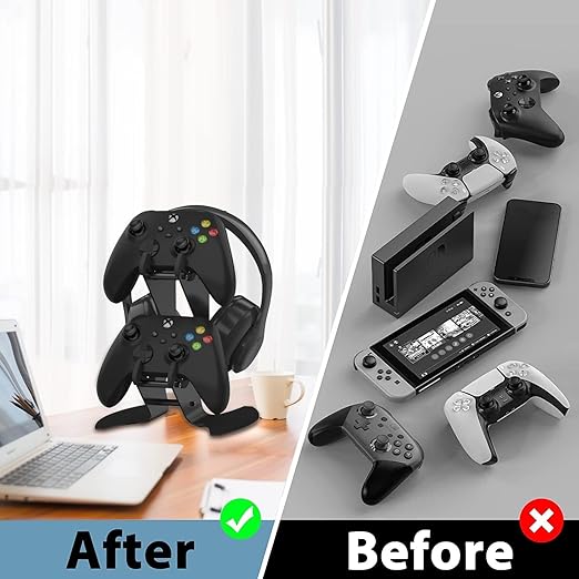 DOYO Controller Stand Organizer for Desk, Universal Headphone Stand for Xbox PS5 PS4 Switch, Headset Holder & Desk Mounts, Gaming Desk Accessories Controller Holder, Gaming Equipment Headset Holder