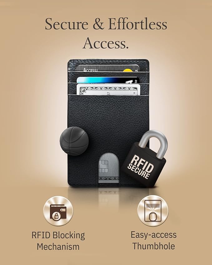 Access Denied REAL LEATHER Slim Minimalist Mens Wallet - Thin Front Pocket RFID Credit Card Holder Wallets For Men Holiday Gifts For Him