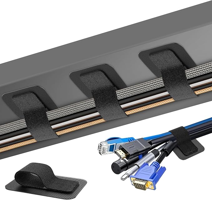 Cable Management Under Desk, 【Up to 15 Cord】【Enhanced Wire Holder】 Cord Organizer Holder, Adjustable Hook and Loop Cable Ties, Wire Clips Under Table Hider, 40 Pair(Black)