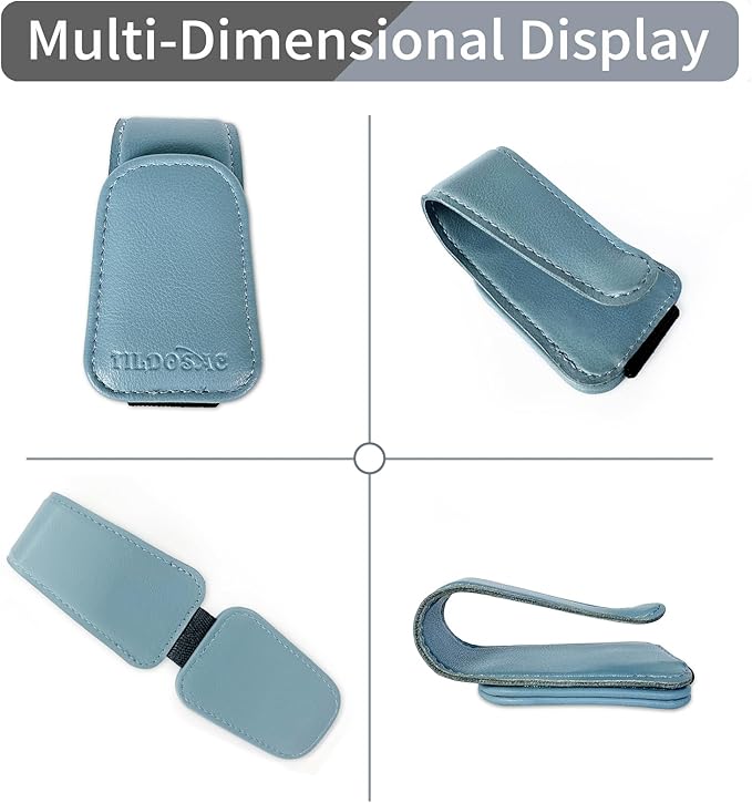 TILDOSAC Sunglasses Holder for Car Visor, Leather Magnetic Sunglass Holder for Car with Clip, Blue