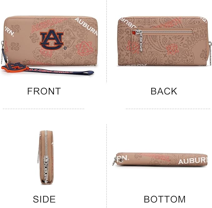 Auburn Wristlet Purse for Women - NCAA Official Licensed, Auburn Team Logo Wallet with RFID Blocking Card Slot, New Clutch Fan Purse for Game Day, Graduation Gift | Khaki, NC-AU011KH