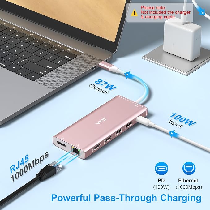 USB C Laptop Docking Station Dual Monitor HDMI for Dell/Lenovo/HP Laptop 14 in 1 USB C Hub Multiport Adapter Dongle Dock USB C to 2 HDMI 4K+DisplayPort+Ethernet+4USB+2USB C+100W PD Charger+SD/TF+Audio