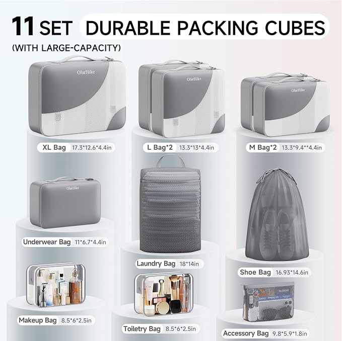OlarHike 11 Set Packing Cubes for Travel, Gifts for Women Mom,Anti-Tearing Suitcase Organizer with Over 1000 pcs Mesh Holes,Vacation Essentials & Accessories for Cruise Ship
