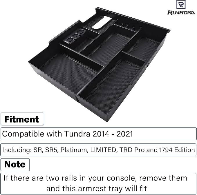 RUNROAD Center Console Organizer Tray & Dividers Compatible with Toyota Tundra 2014-2021 Accessories, Secondary Storage Box Insert Armrest Console Tray