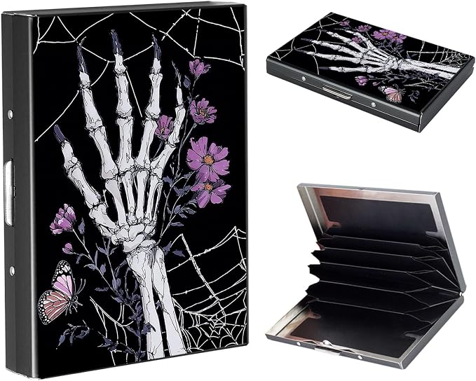 RFID Metal Wallet Credit Cards Holder Slim Mini Business Card Holder Metal ID Case Gift for Men Women,Spider Webs