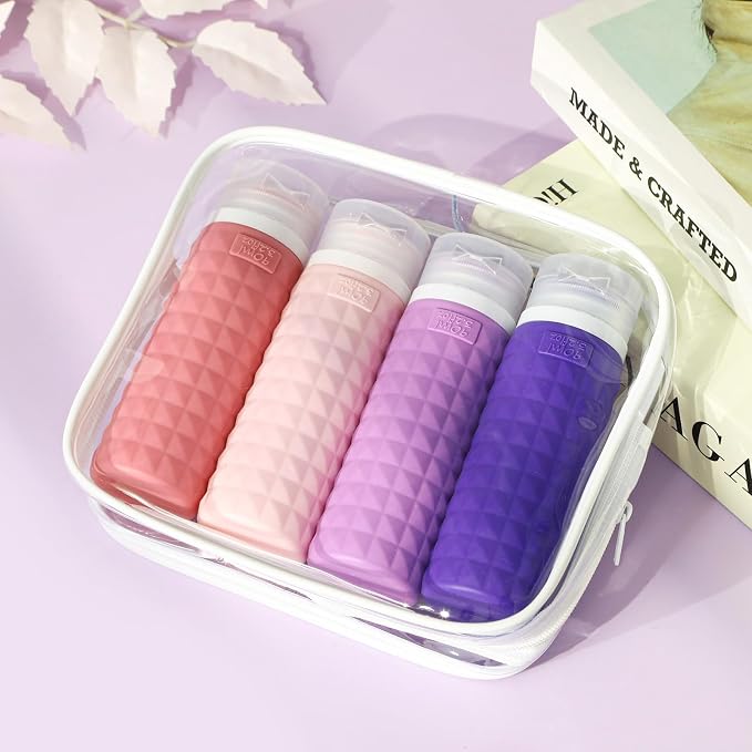 Travel Bottles for Toiletries, TSA Approved Travel Size Containers with Silicone Bottle Covers, Leak Proof Silicone Shampoo Bottles, Small Toiletry Containers for Shampoo Conditioner Lotion